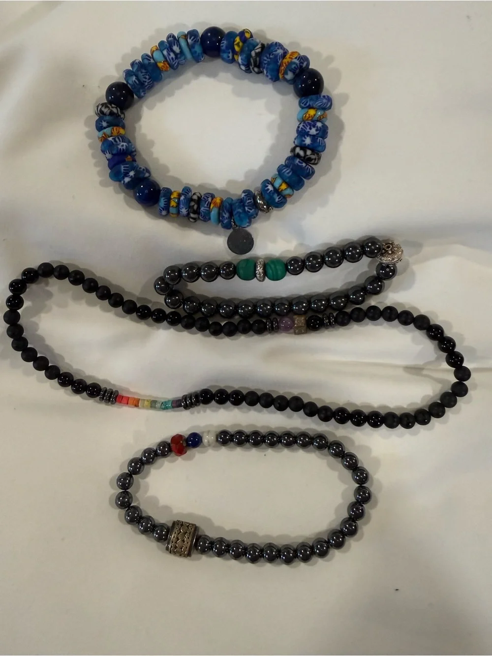Men’s Luxury Artisan Beaded Bracelet Bundle | Hematite • Sterling Silver • Stone